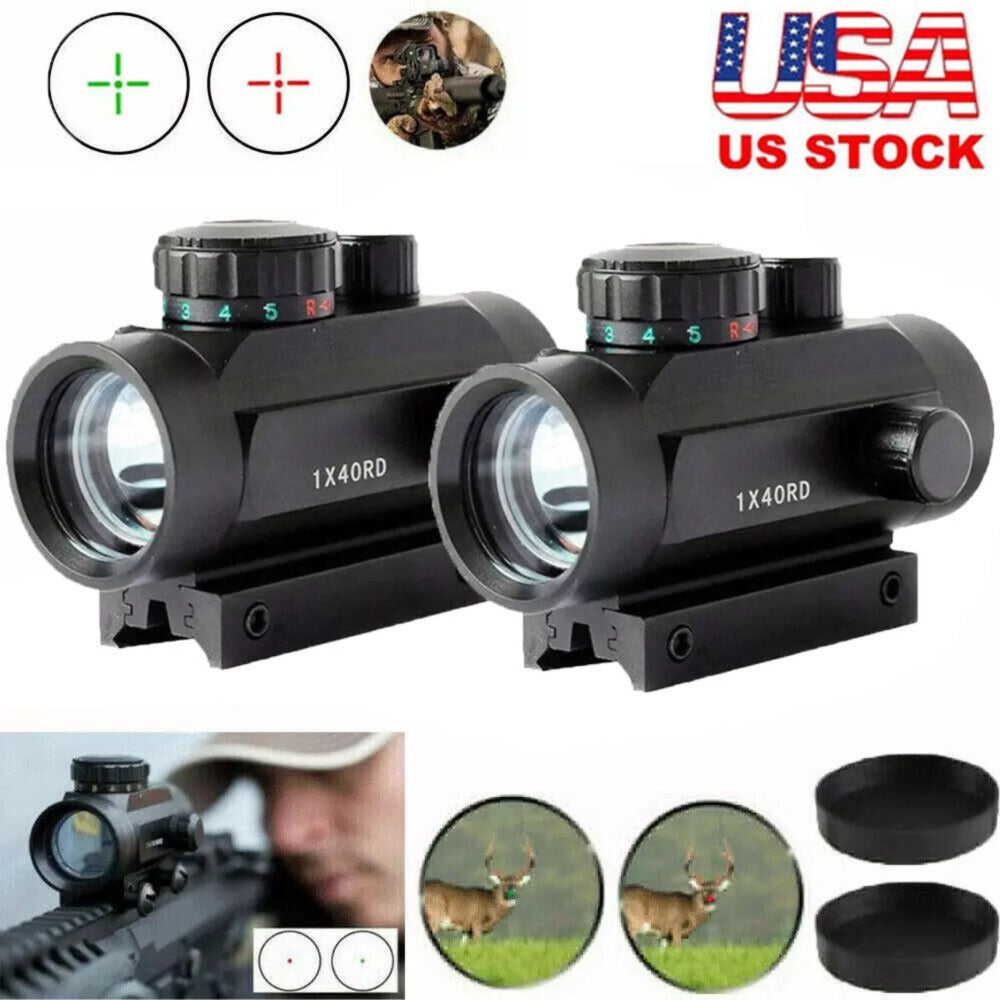 Red Green Dot Sight Scope 1x40 with Picatinny Rail Mount, 2 Reticle Types, Adjustable Brightness for Rifles