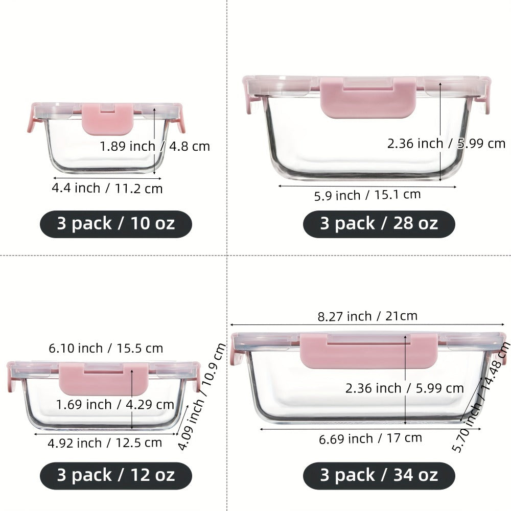 Glass Food Storage Containers for Meal Prep, Airtight Borosilicate Kitchen Boxes, Microwave and Freezer Safe