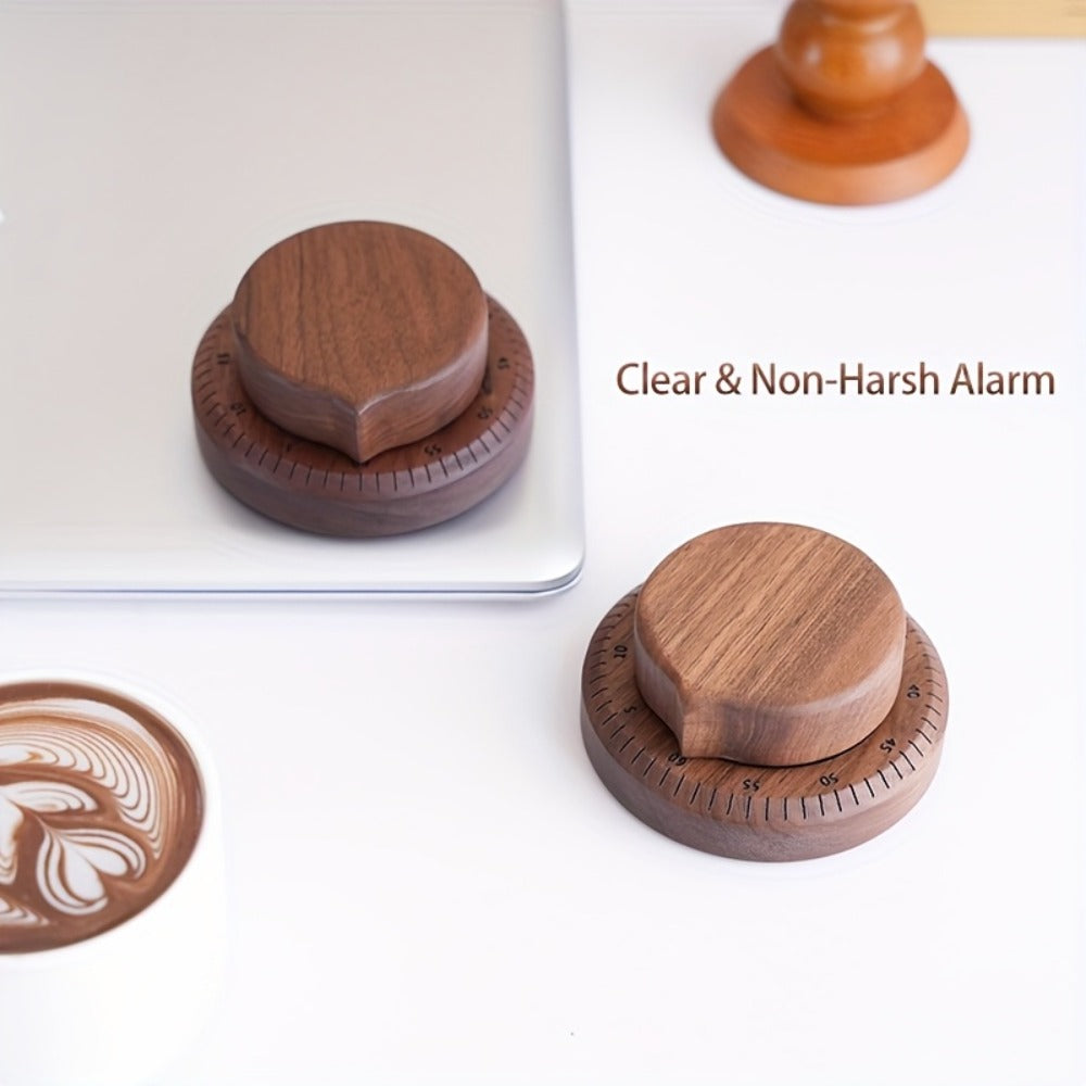 Mechanical Kitchen Timer with Loud Alarm - Black Walnut Wood Cooking Timer, 100% Battery-Free Desktop Timer for Cooking