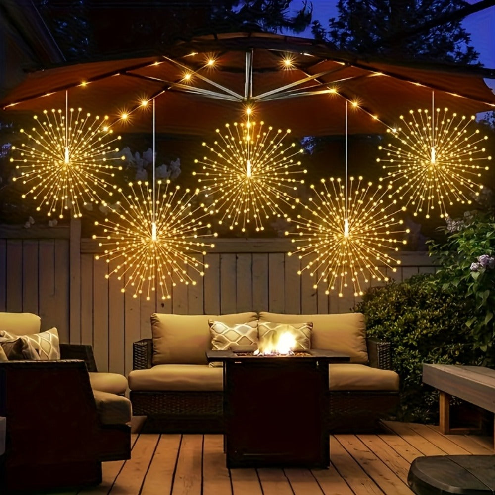 Solar Starburst Lantern Fairy Lights Outdoor 5 Pack 450 LED - Remote & Timer, 8 Modes, Adjustable Brightness