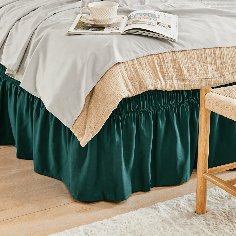 Bed Skirt with Adjustable Elastic Belt - Ruffle Microfiber Dust Ruffle 15 Inch Drop, Hotel Quality, Fade Resistant, Machine Washable, Easy Wrap Fit