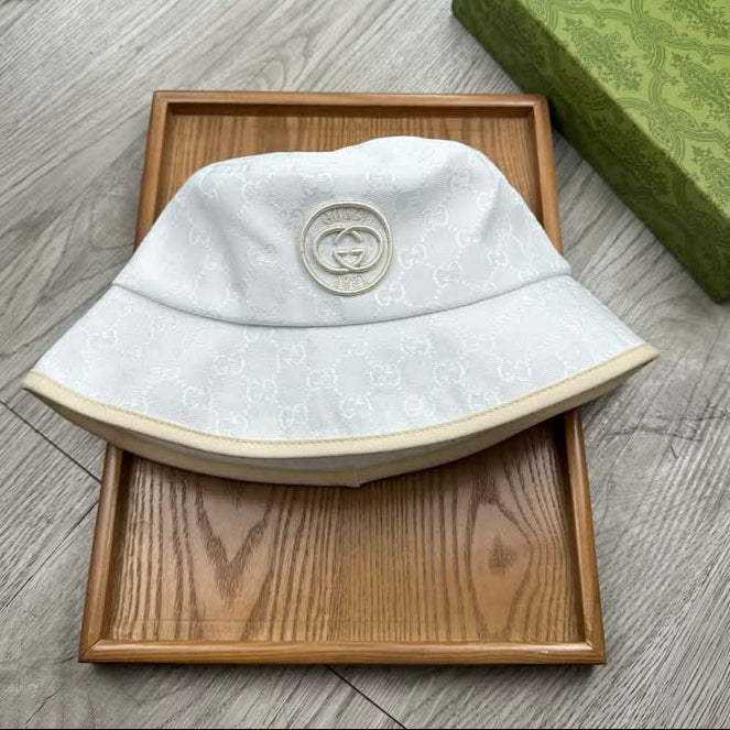 White Monogram Embroidered Bucket Hat