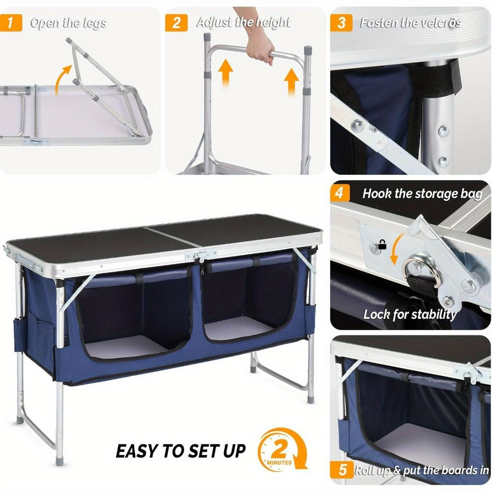 4-Foot Folding Table with Adjustable Height, Space-Saving Utility Table for Home Office