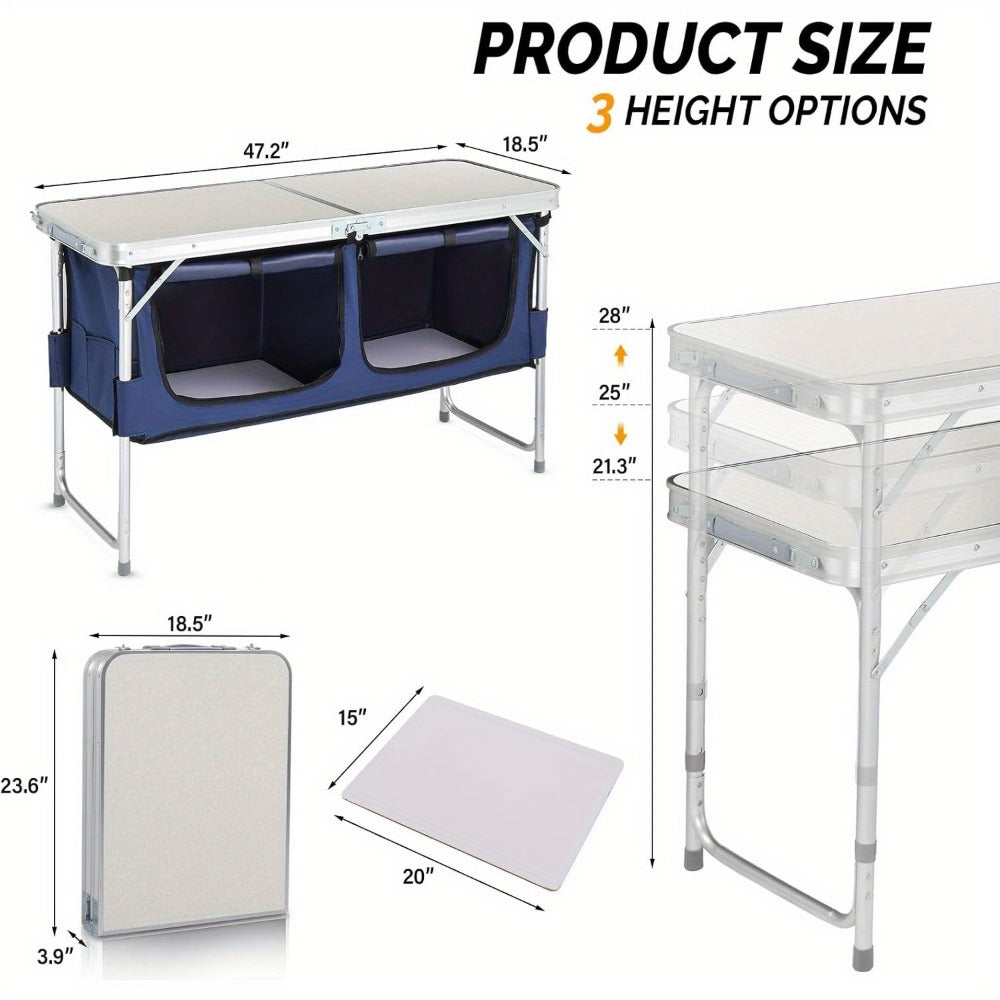 4-Foot Folding Table with Adjustable Height, Space-Saving Utility Table for Home Office