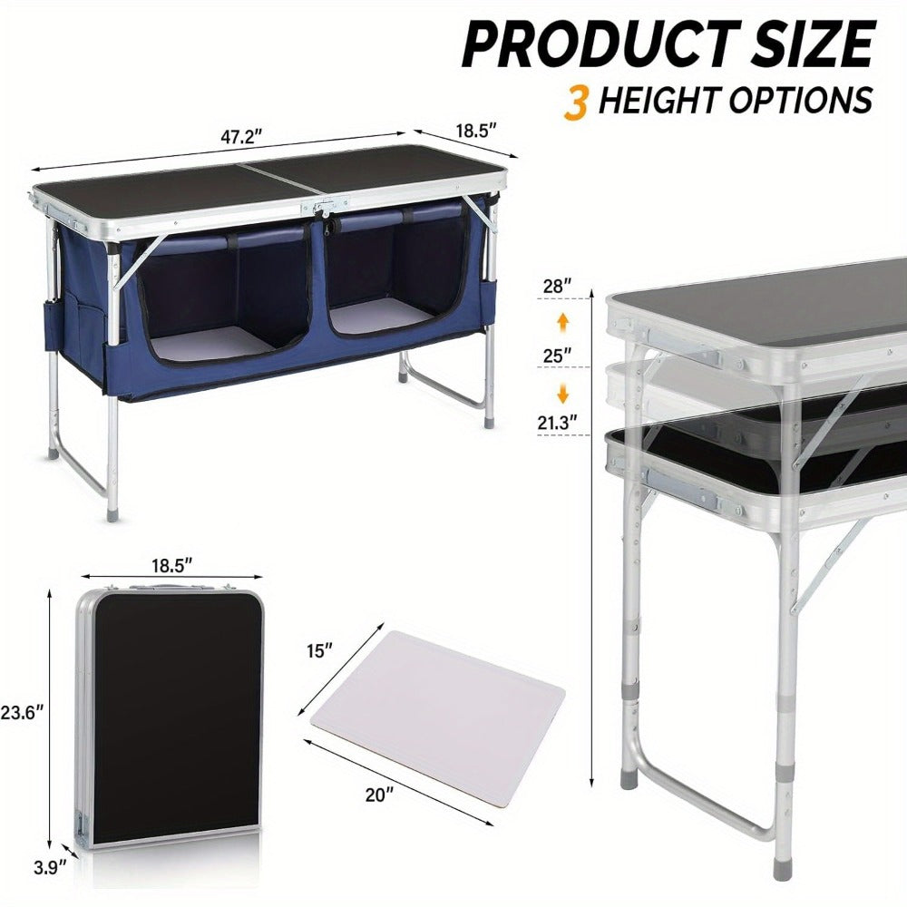 4-Foot Folding Table with Adjustable Height, Space-Saving Utility Table for Home Office