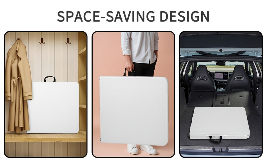 4-Foot Plastic Folding Table with Carry Handle, Space-Saving Utility Table