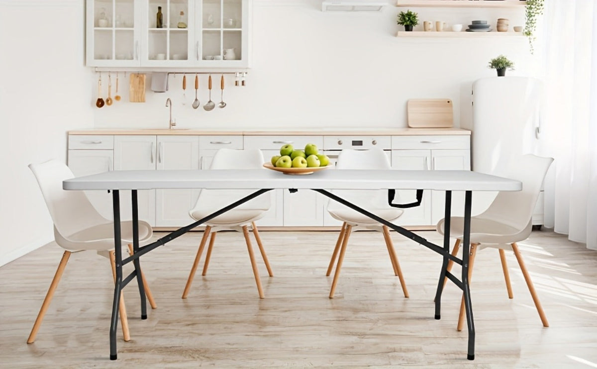 4-Foot Plastic Folding Table with Carry Handle, Space-Saving Utility Table