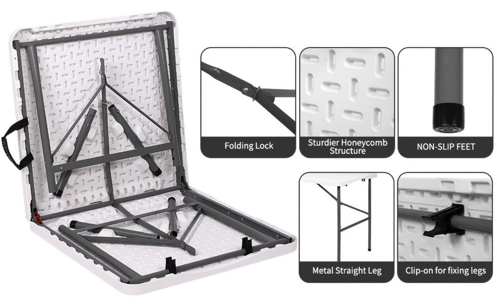 4-Foot Plastic Folding Table with Carry Handle, Space-Saving Utility Table