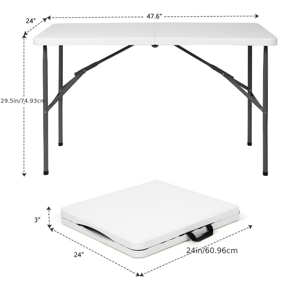 4-Foot Plastic Folding Table with Carry Handle, Space-Saving Utility Table