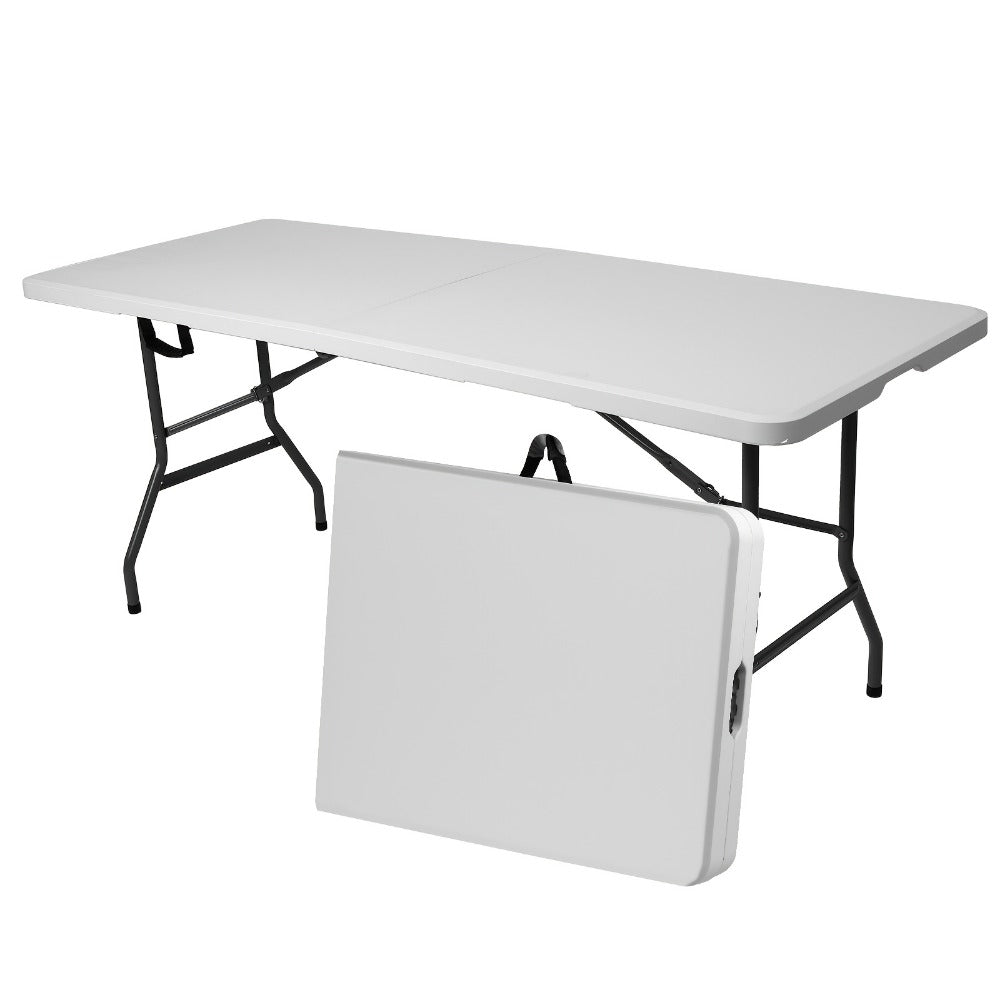 4-Foot Plastic Folding Table with Carry Handle, Space-Saving Utility Table