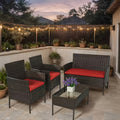 4-Piece Wicker Patio Conversation Set with Side Table and Two Cushions