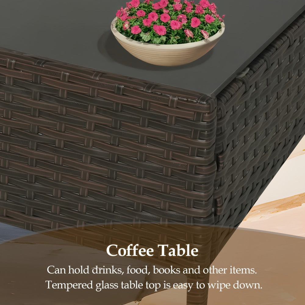 4-Piece Wicker Patio Conversation Set with Side Table and Two Cushions