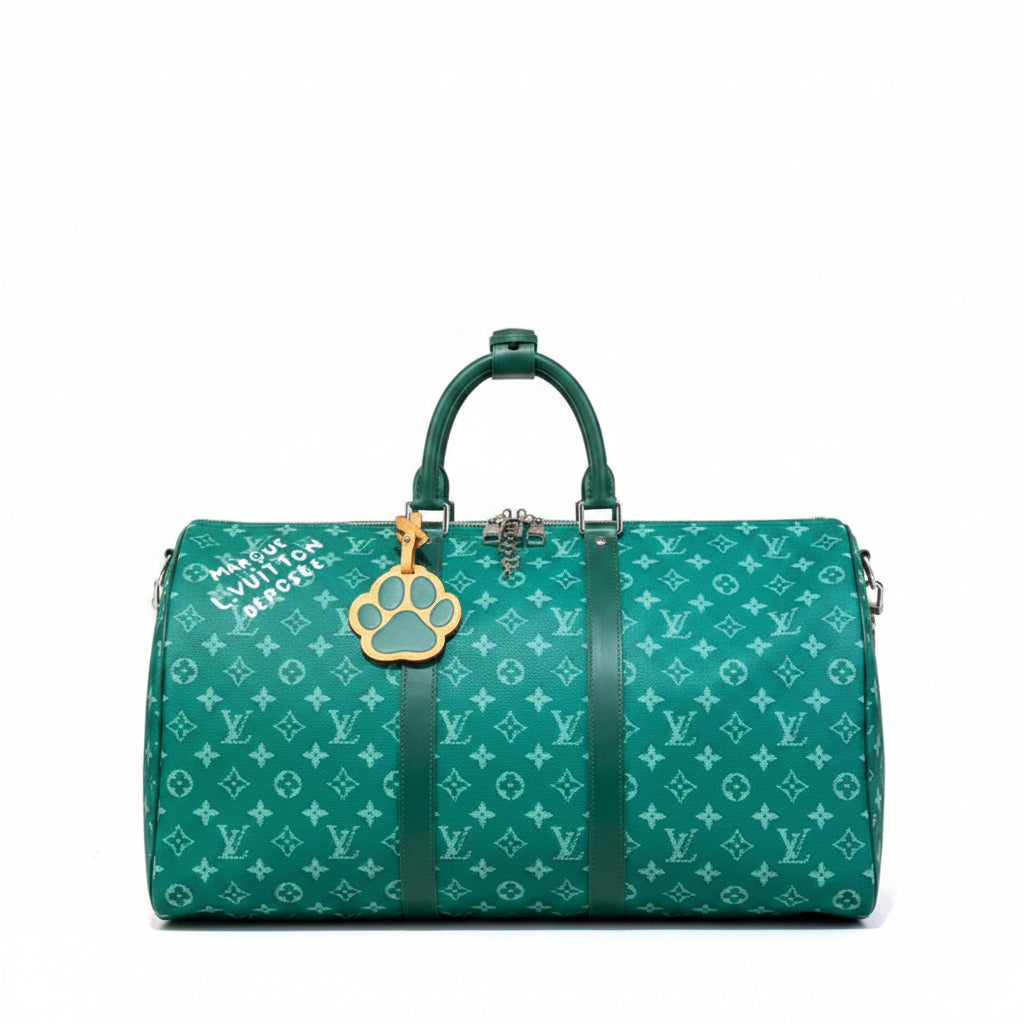 Louis Vuitton Keepall Bandoulière 50 – Green Monogram Canvas Paw Charm Marque Edition