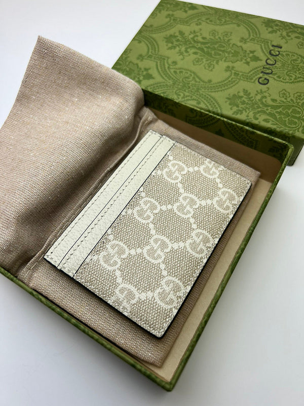 Gucci Ophidia GG Supreme Card Holder – Ivory White Leather Web Stripe Gold GG