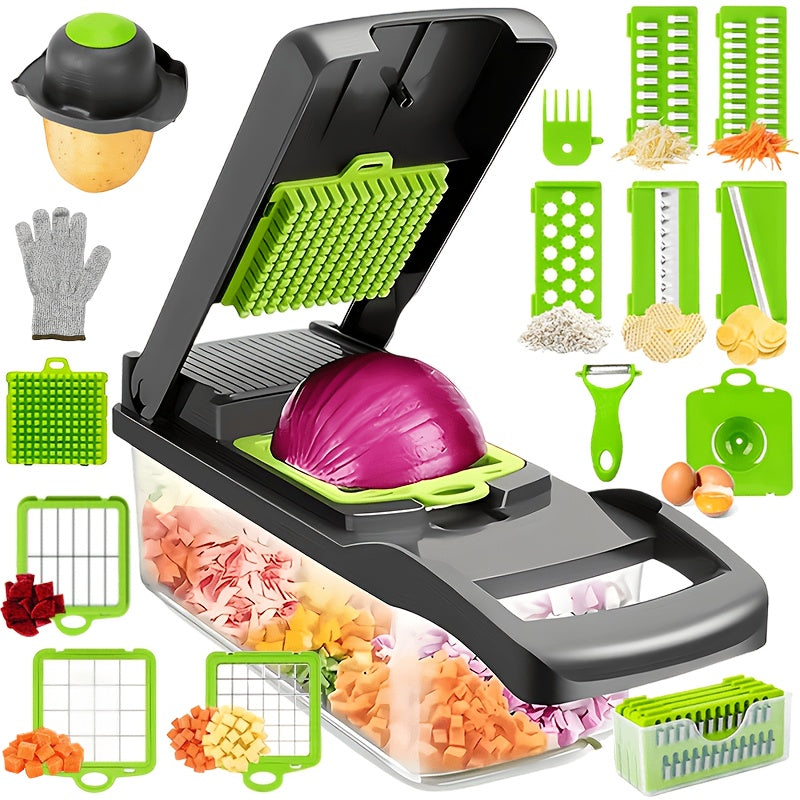 Vegetable Chopper 18-in-1 Upgraded Mandoline Slicer - Professional Onion Chopper Food Dicer Cutter with Container