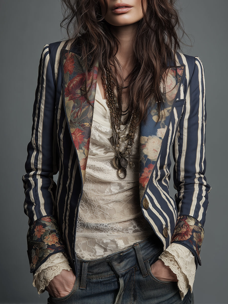 Nina | Klassischer, böhmischer Retro-Blazer mit Streifen