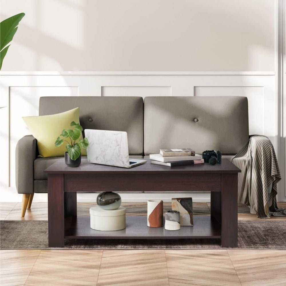 Coffee Table 41-Inch Lift-Top Design with Hidden Compartment, Open Lower Shelf and Four Wood-Look Finishes