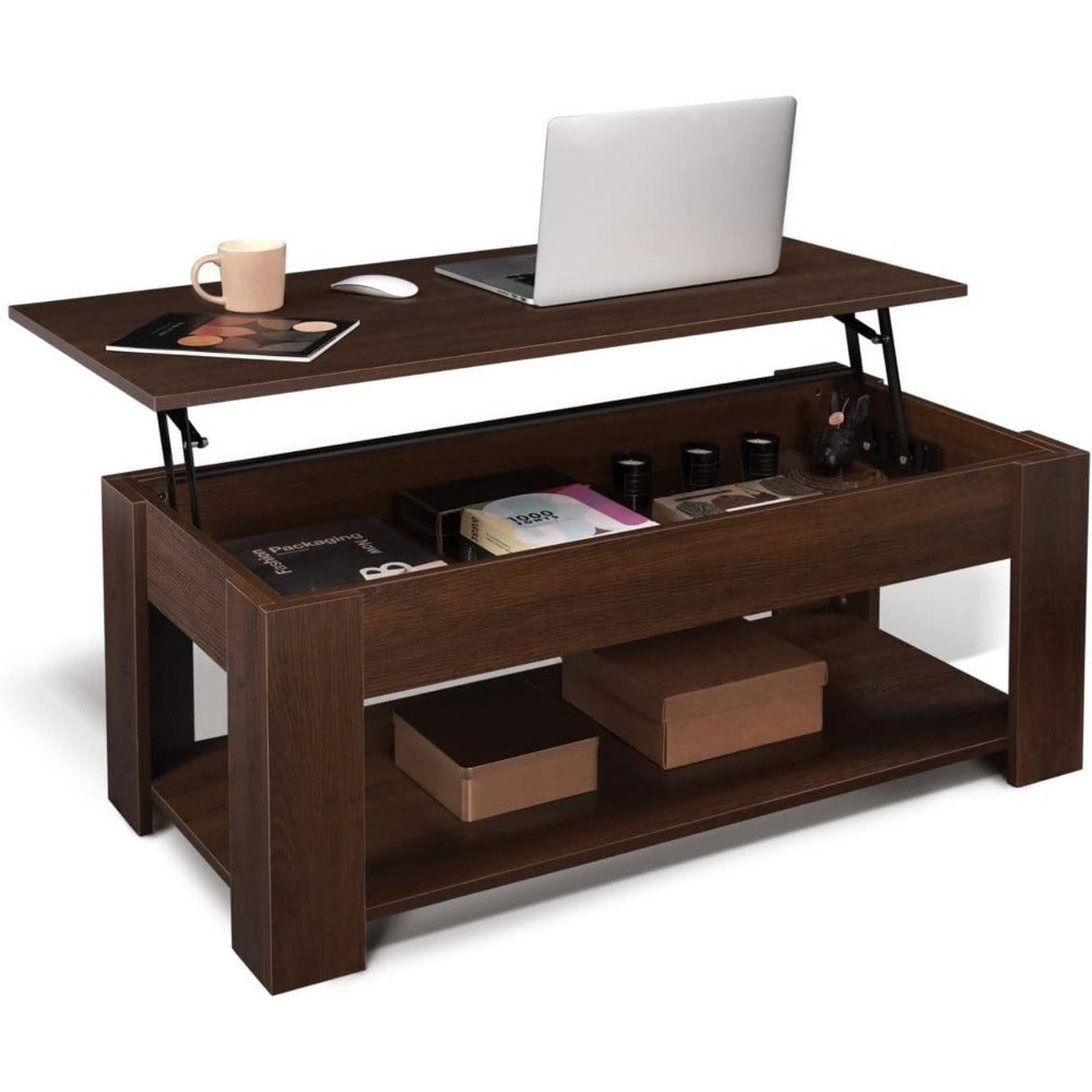 Coffee Table 41-Inch Lift-Top Design with Hidden Compartment, Open Lower Shelf and Four Wood-Look Finishes