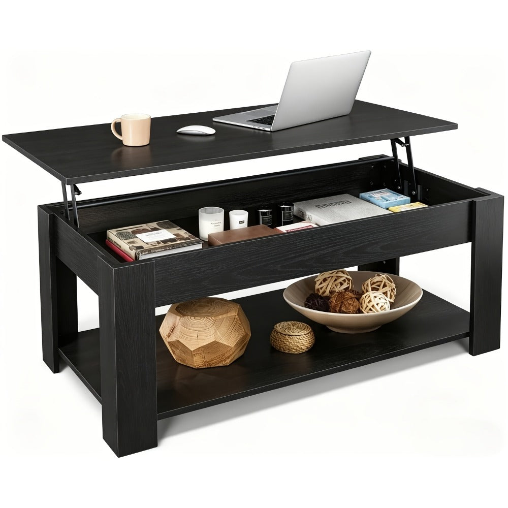 Coffee Table 41-Inch Lift-Top Design with Hidden Compartment, Open Lower Shelf and Four Wood-Look Finishes