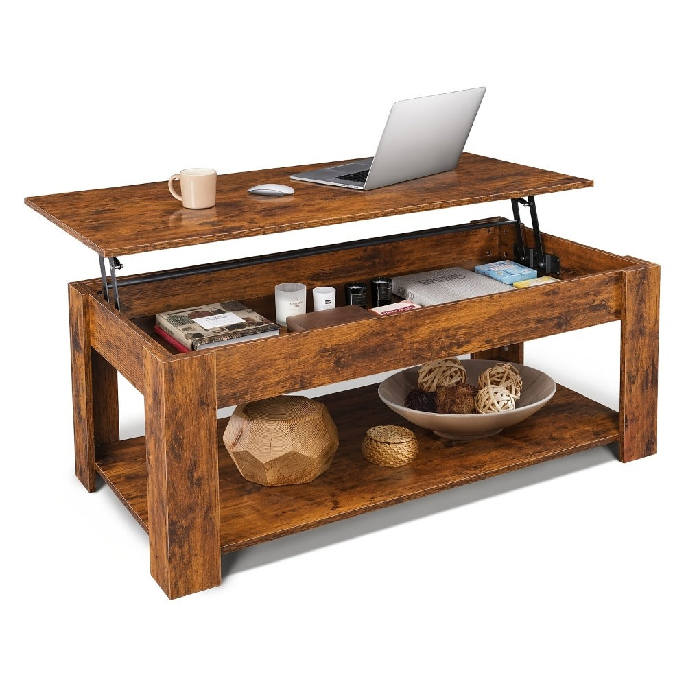 Coffee Table 41-Inch Lift-Top Design with Hidden Compartment, Open Lower Shelf and Four Wood-Look Finishes