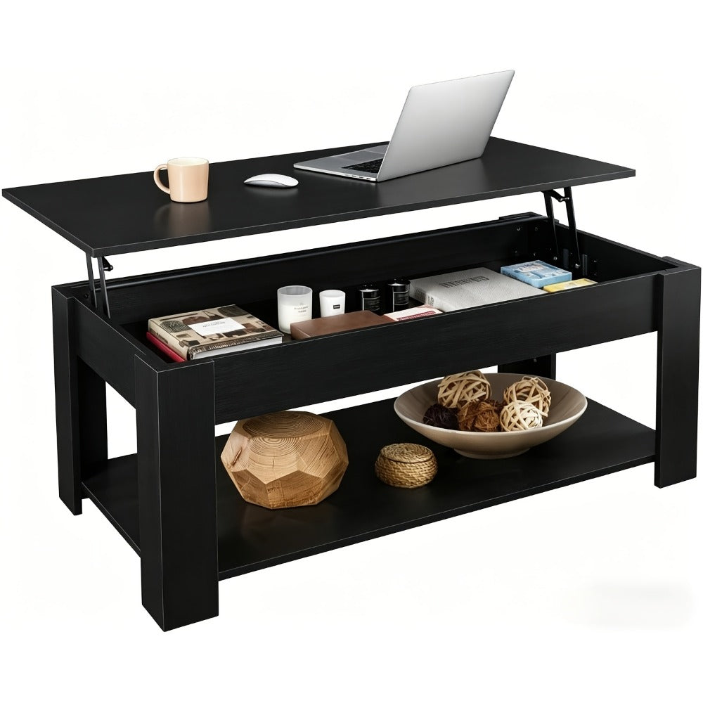 Coffee Table 41-Inch Lift-Top Design with Hidden Compartment, Open Lower Shelf and Four Wood-Look Finishes
