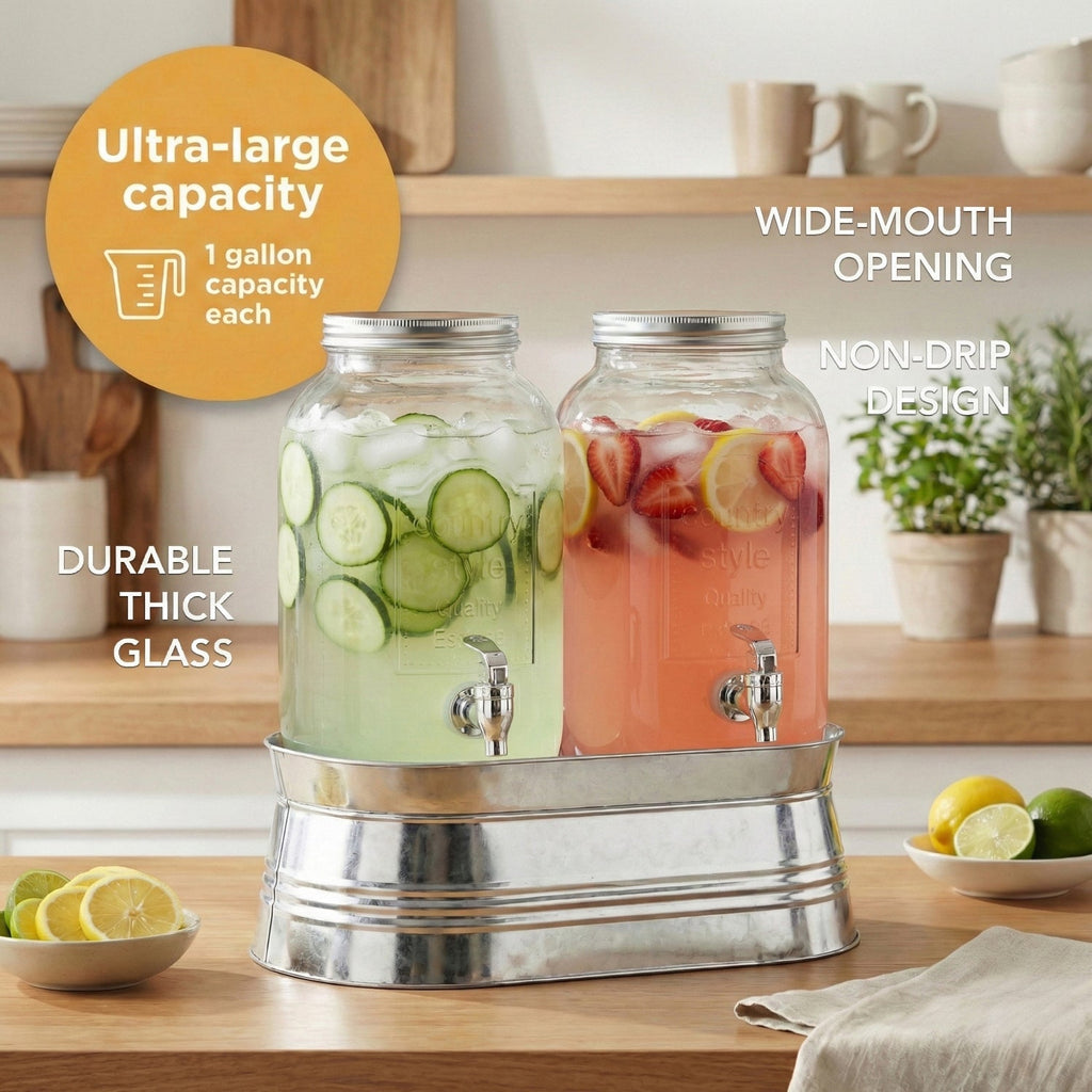 Jay Companies Classic Farmhouse 2-Piece Set Beverage Dispensers 1 Gal Each