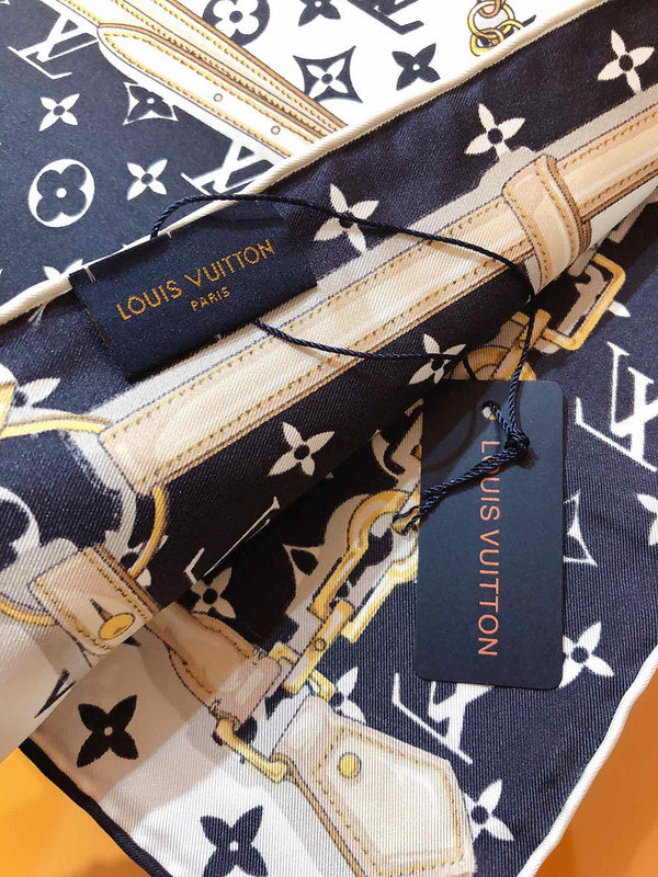 Louis Vuitton LV Monogram 100% Silk Square Scarf – Navy & White
