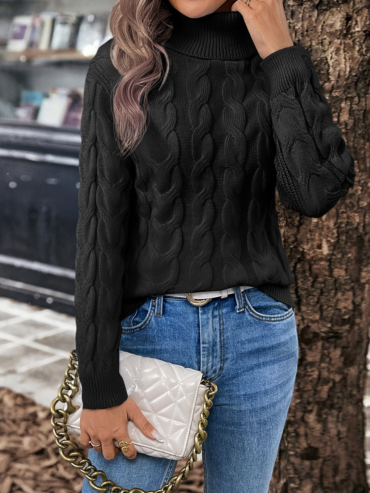 Naomi | Zopfstrickpullover mit Rollkragen