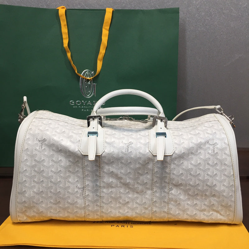 Goyard Boeing 55 Travel Bag – White Goyardine Canvas White Leather Silver Hardware