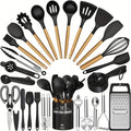 Silicone Kitchen Utensils Set 34-Piece with Holder, Heat Resistant Cooking Spatula Tools for Nonstick Cookware