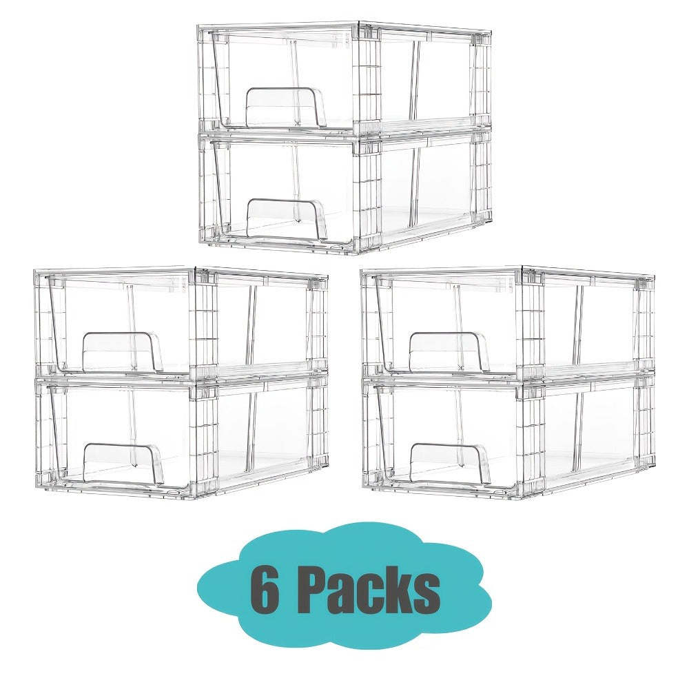 Clear Acrylic Storage Drawers with Handles - Stackable Refrigerator and Pantry Organizer Bins for Snacks Fruits and Vegetables