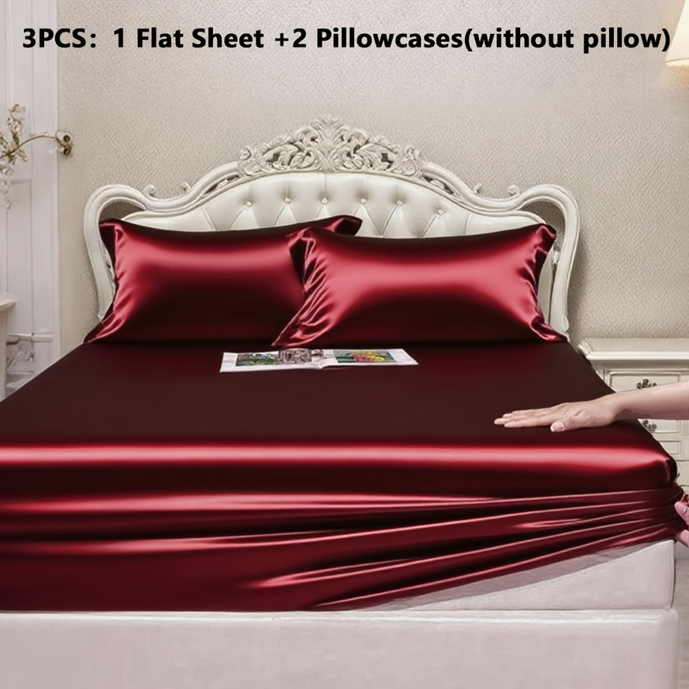 Satin Fitted Sheet Set with Pillowcases – Cooling Smooth Breathable Wrinkle-Resistant Bed Sheets, Machine Washable Ultra Soft for Hot Sleepers, Twin Full Queen King, Multiple Colors