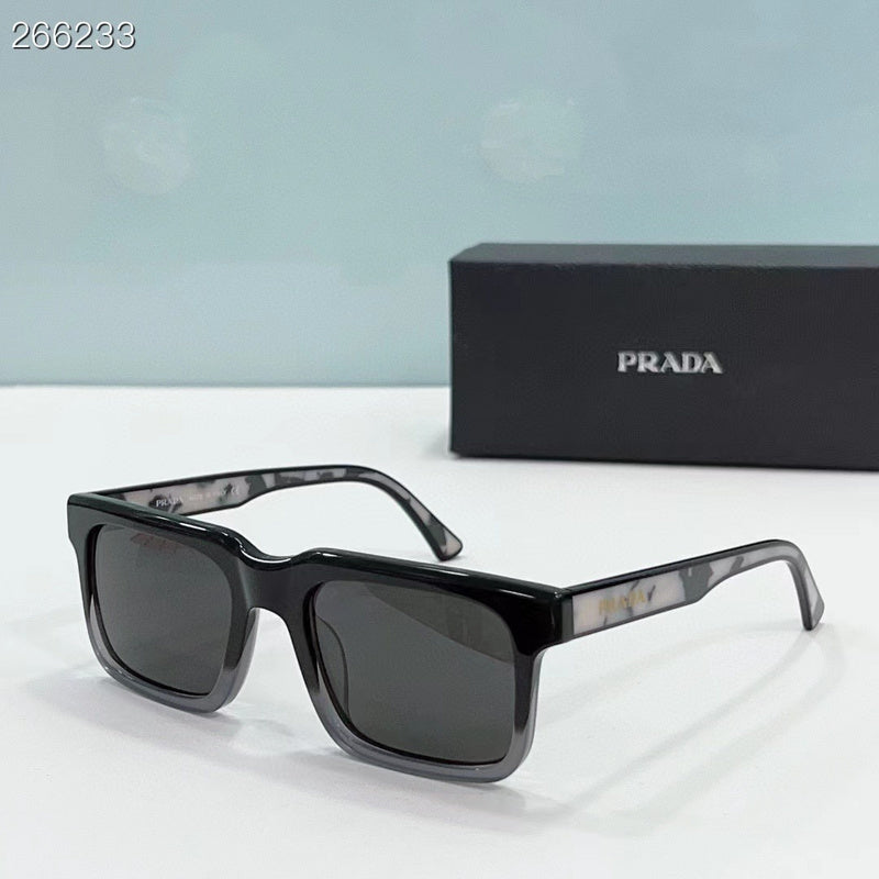 Prada Square Frame Sunglasses – Black Acetate Gradient Grey Lens Made in Italy