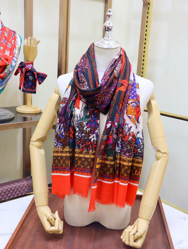 Louis Vuitton Botanical Floral Monogram Scarf – Orange & Multicolour