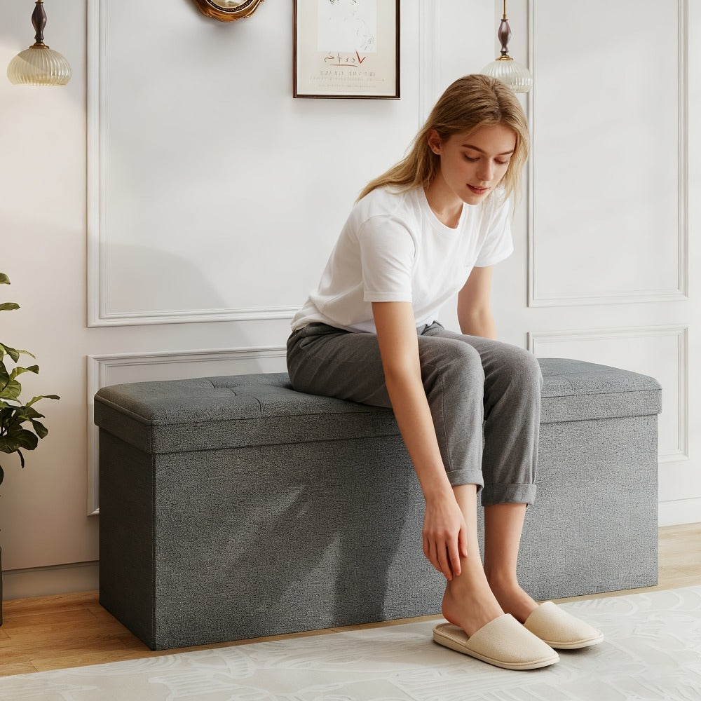 43.5-Inch Upholstered Storage Ottoman Bench with Hidden Storage and Lift-Top Storage