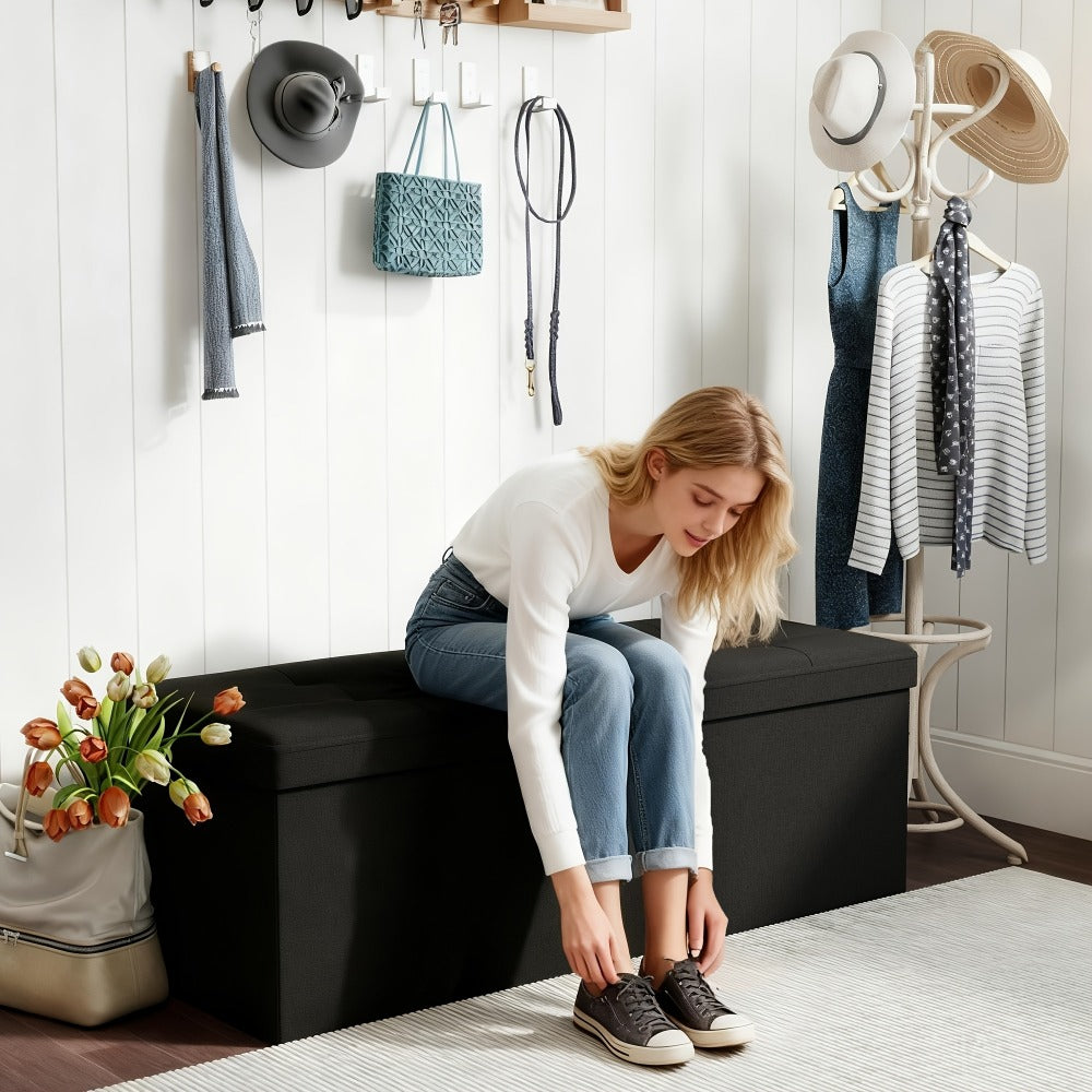 43.5-Inch Upholstered Storage Ottoman Bench with Hidden Storage and Lift-Top Storage
