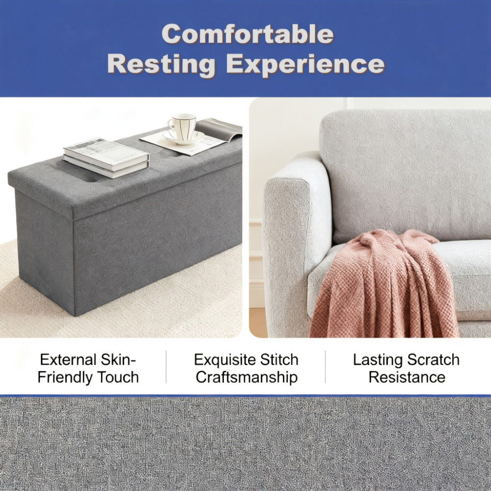 43-Inch Foldable Ottoman Bench with Hidden Storage and Lift-Top Storage for Living Room