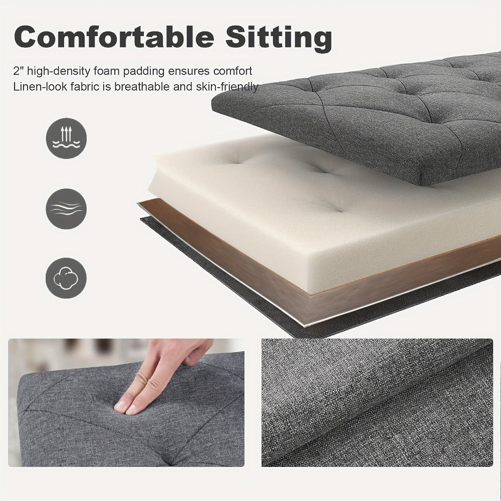 43-Inch Foldable Ottoman Bench with Hidden Storage and Lift-Top Storage for Living Room