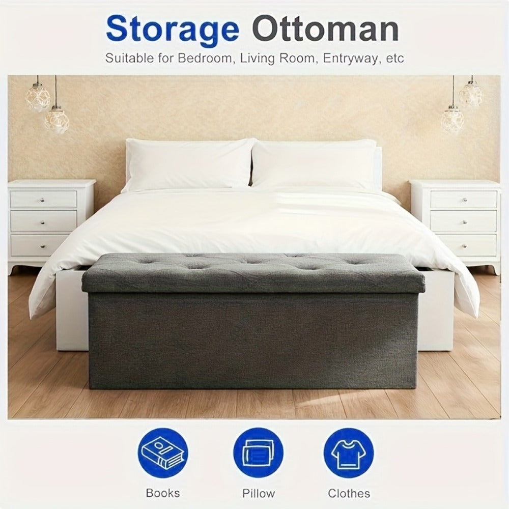 43-Inch Foldable Ottoman Bench with Hidden Storage and Lift-Top Storage for Living Room