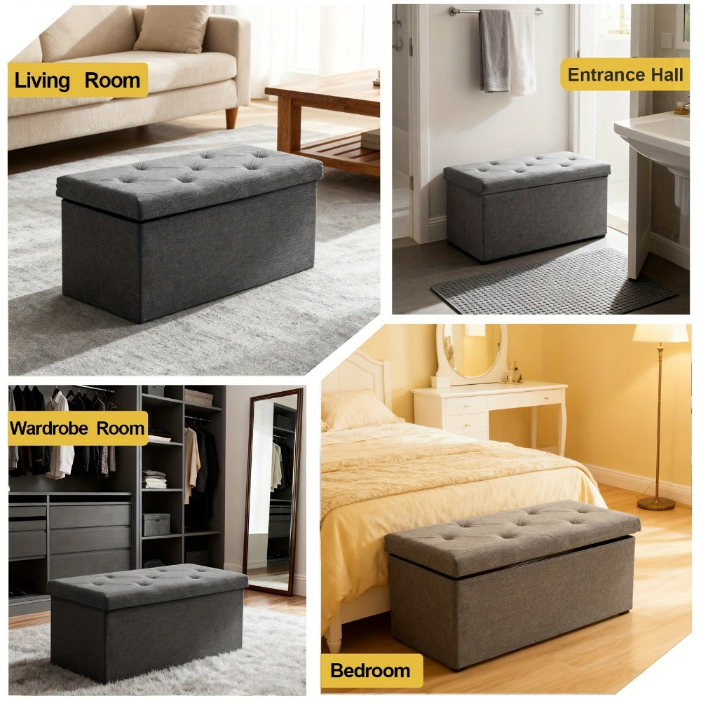 43-Inch Foldable Ottoman Bench with Hidden Storage and Lift-Top Storage for Living Room