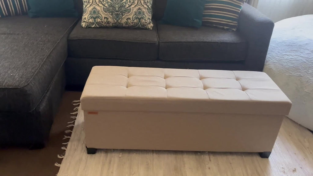 43.3-Inch Foldable Storage Ottoman Bench with Upholstered Top, Hidden Compartment and Six Colors