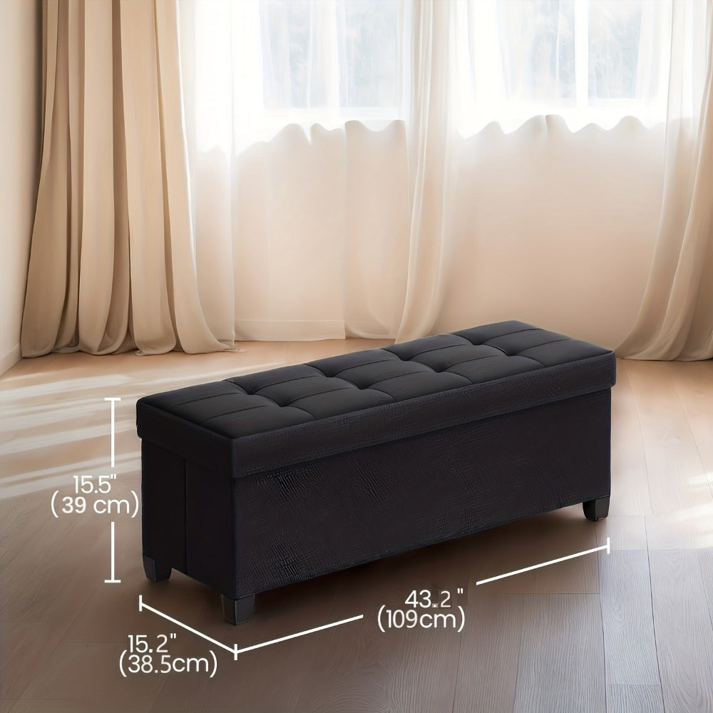 43.3-Inch Foldable Storage Ottoman Bench with Upholstered Top, Hidden Compartment and Six Colors