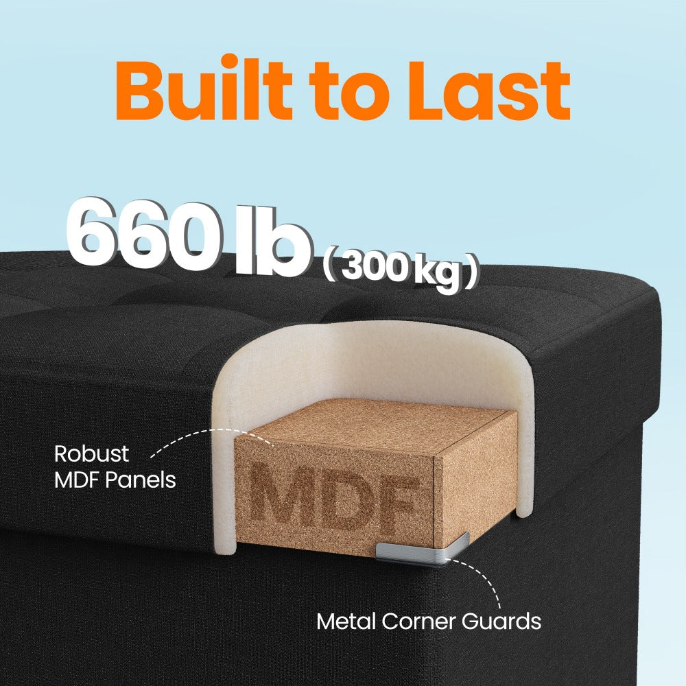 43.3-Inch Foldable Storage Ottoman Bench with Upholstered Top, Hidden Compartment and Six Colors