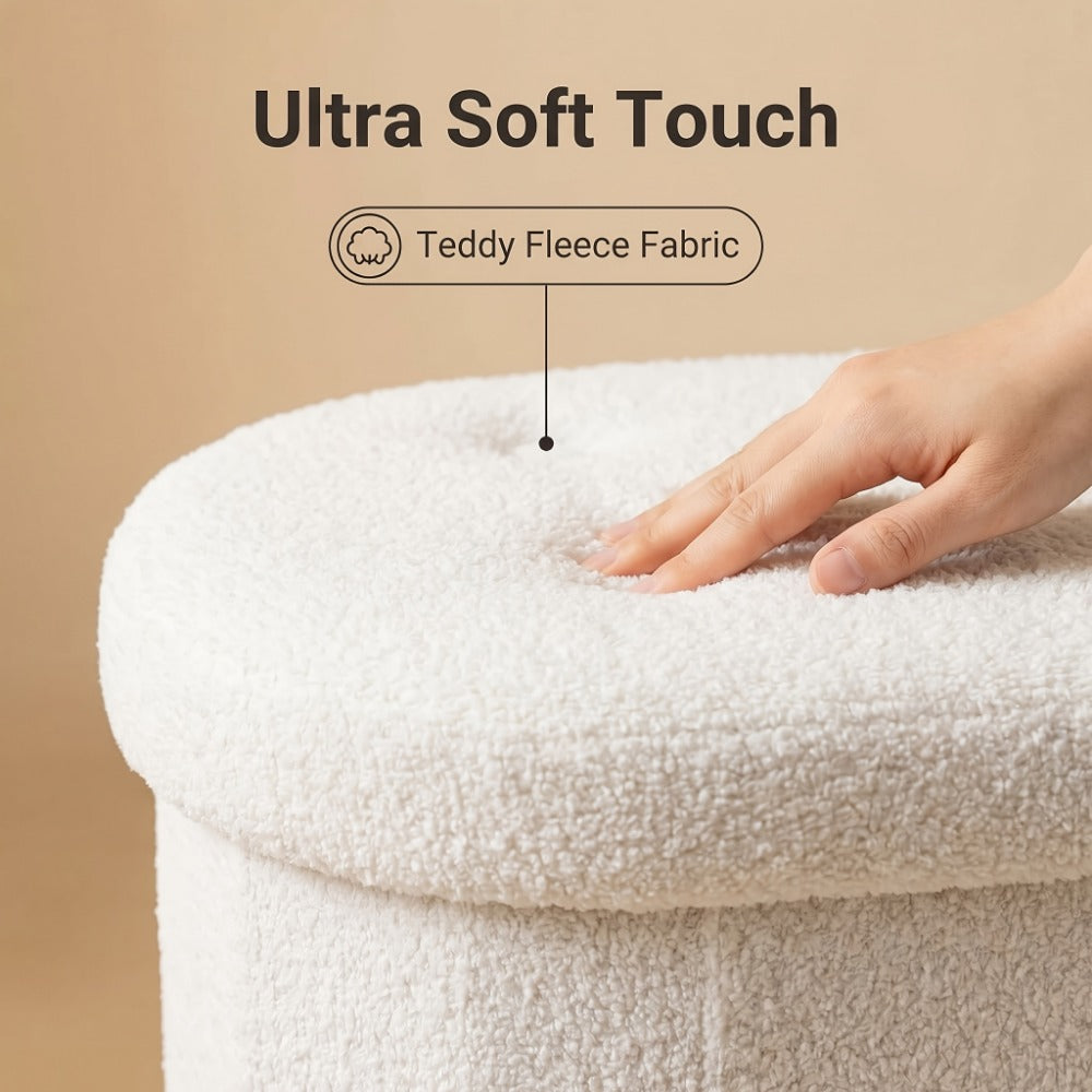 30- or 43-Inch Oval Storage Ottoman Bench with Teddy-Fleece Surface, Lift-Top Compartment and Two Colors