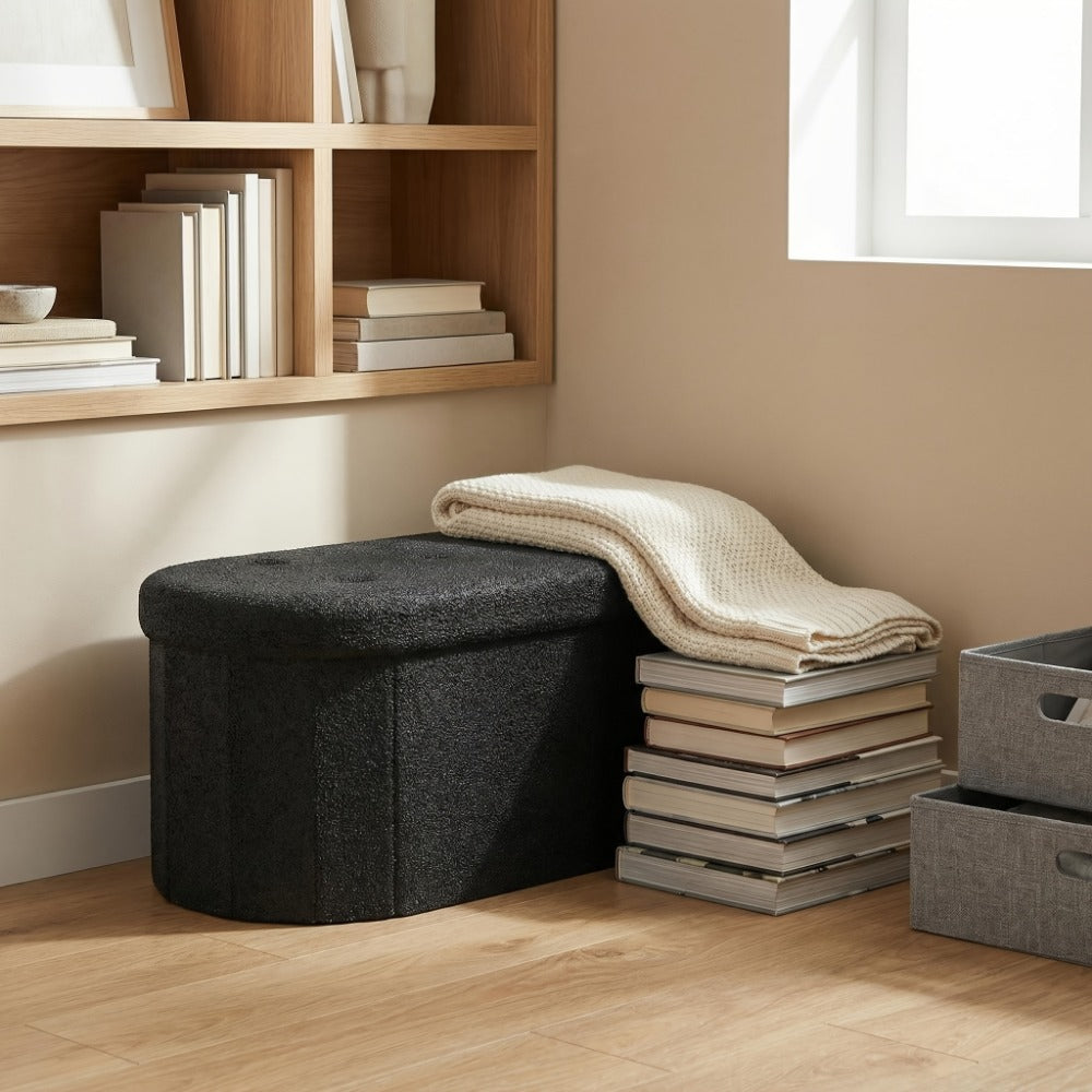 30- or 43-Inch Oval Storage Ottoman Bench with Teddy-Fleece Surface, Lift-Top Compartment and Two Colors