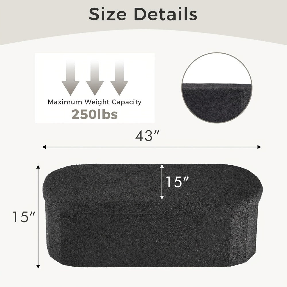 30- or 43-Inch Oval Storage Ottoman Bench with Teddy-Fleece Surface, Lift-Top Compartment and Two Colors