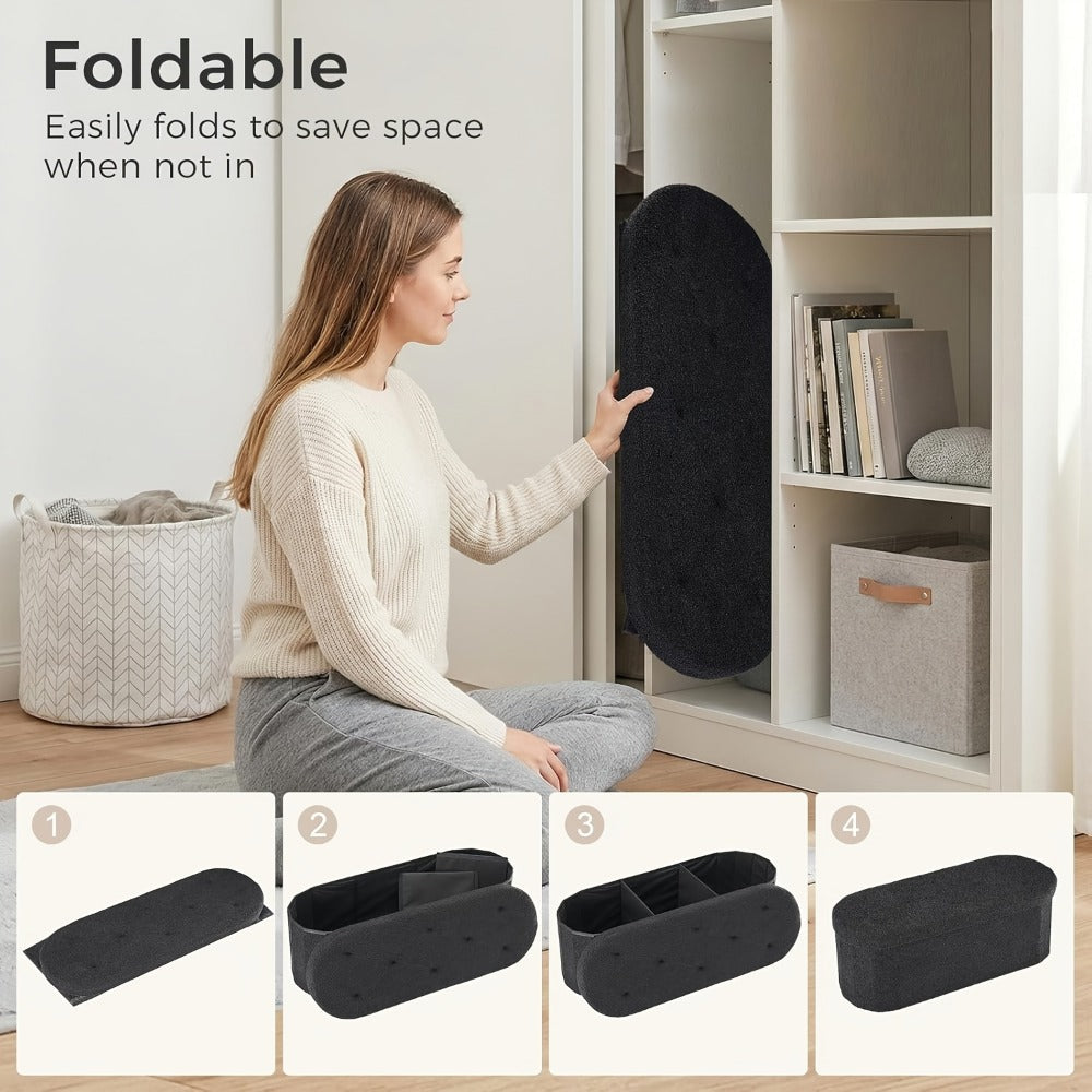 30- or 43-Inch Oval Storage Ottoman Bench with Teddy-Fleece Surface, Lift-Top Compartment and Two Colors
