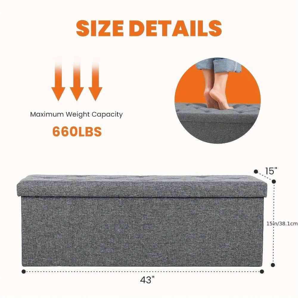 43-Inch Upholstered Ottoman Bench with Hidden Storage and Lift-Top Storage