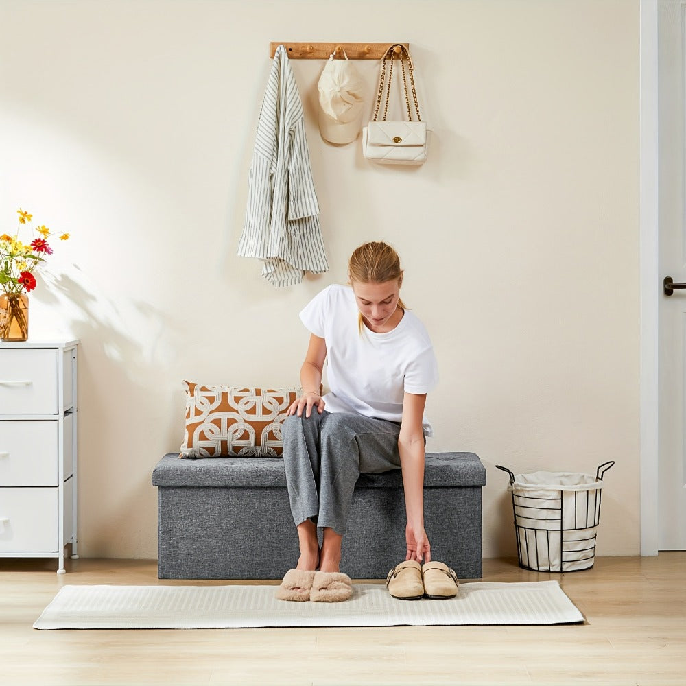 43-Inch Upholstered Ottoman Bench with Hidden Storage and Lift-Top Storage