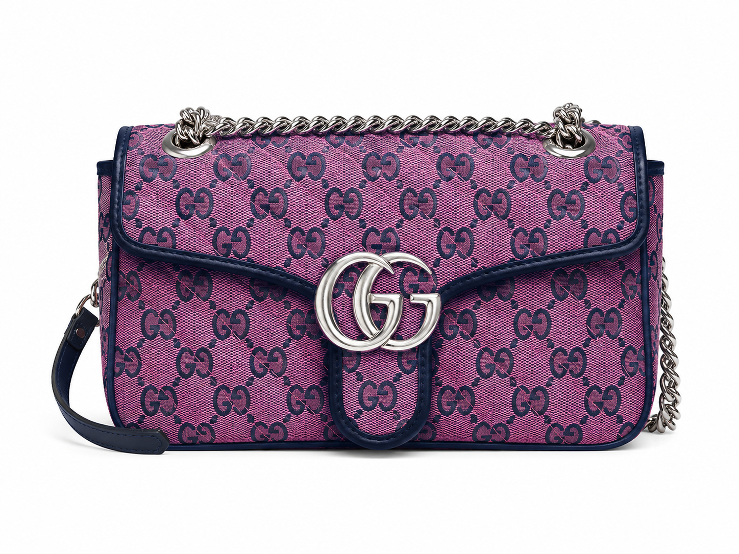 Gucci GG Marmont Small Shoulder Bag – Quilted GG Canvas Pink Purple & Green Navy
